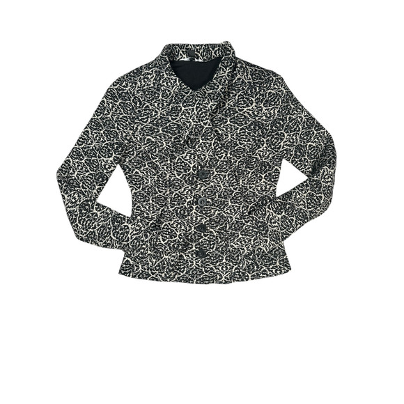 Diane Von Furstenberg Knit Blazer Size 4 Black Beige Jacket Top Tie Neck DVF - Picture 1 of 5